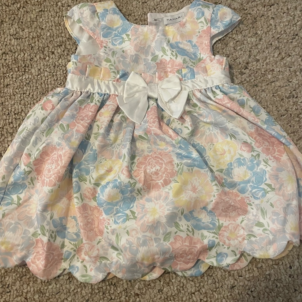 Tahari Floral Kids Dress in Pastel Blue, Pink, and Yellow